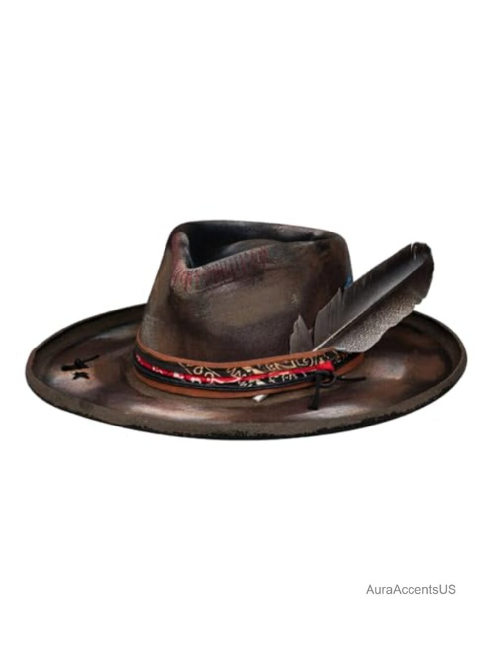 Handmade 100% Wool Felt Fedora Hat Distressed Burned Vintage Pencil Brim Panama
